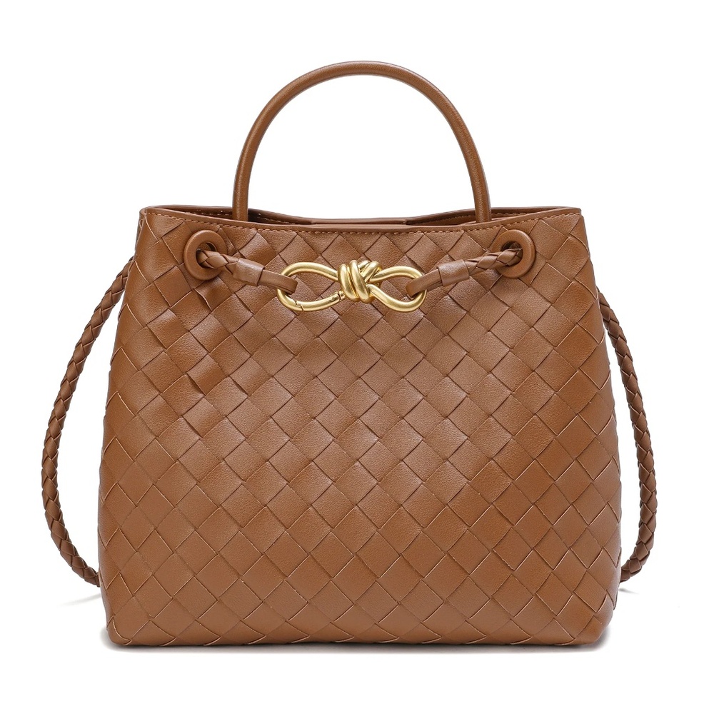 Tiffany & Fred Paris Woven Leather Top Handle Crossbody Satchel Bag - Caramel